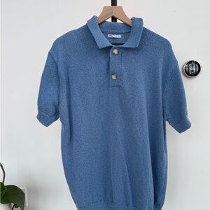Zara Men's Blue Polo Shirt